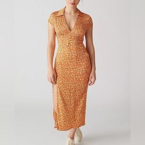 UO Orange Chantelle Collared Floral Midi Dress